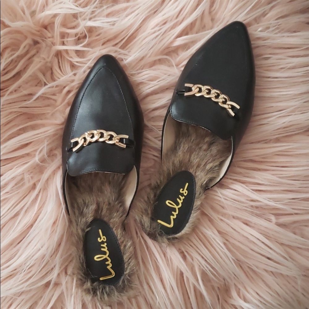 Lulu’s - Antonia Black Faux Fur Loafer Slides